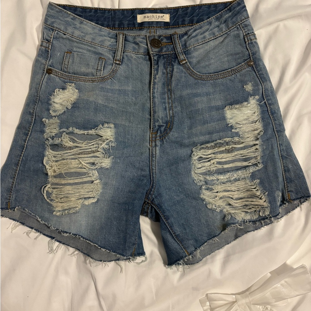 Machine Women's Ripped Blue Jean Shorts